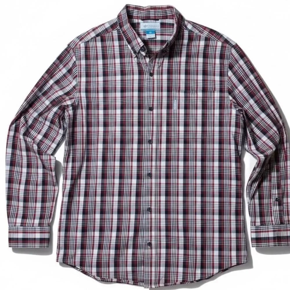 Columbia Men’s Sz XL Red Black White Plaid Cotton Button Down Shirt